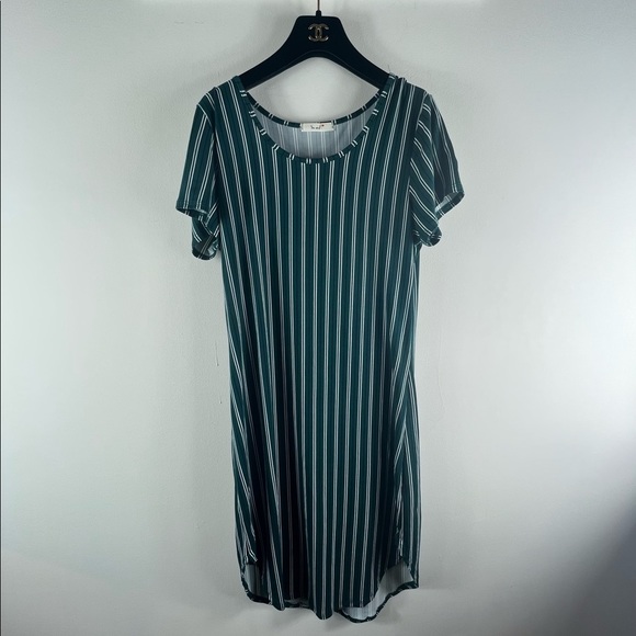 You and I Dresses & Skirts - Green, White and Black Striped You and I <3 Scoop Neck Dress